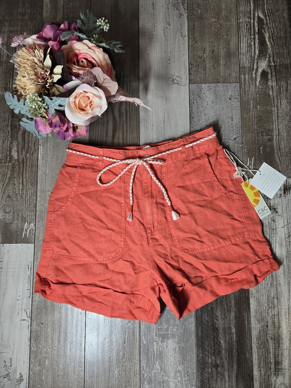 NWT C&C California Coral Linen‑Blend Shorts – Women’s Size 6